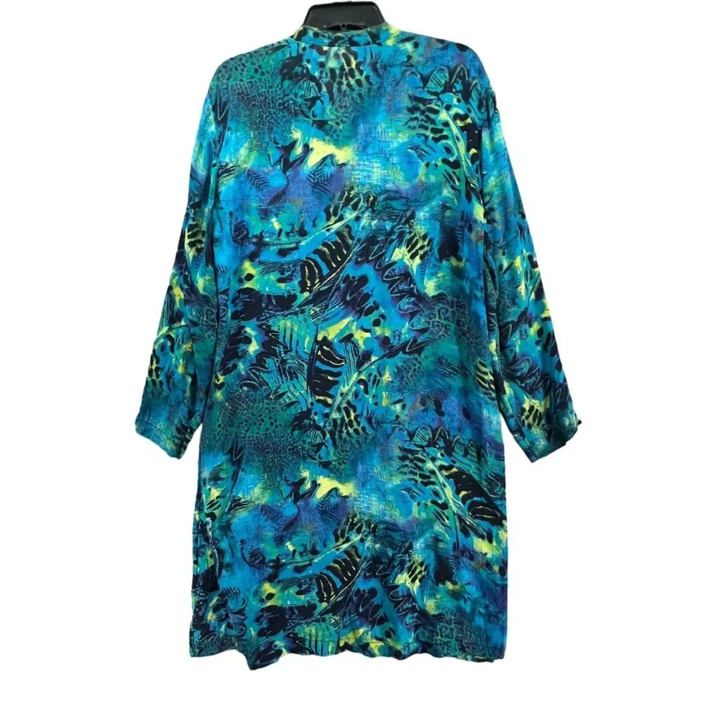 Chico's long jacket sz 2 sz 12 floral print green blue black sheer EUC - Picture 3 of 14